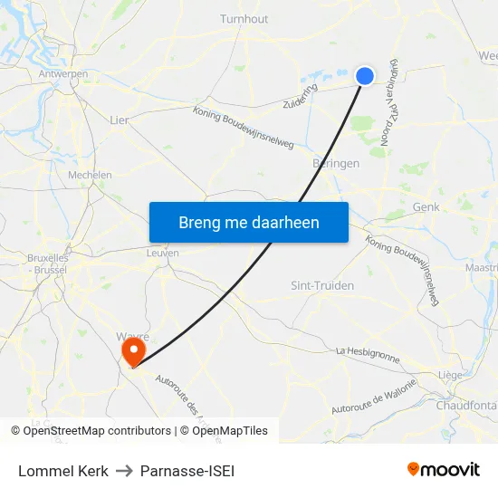Lommel Kerk to Parnasse-ISEI map