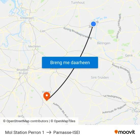 Mol Station Perron 1 to Parnasse-ISEI map