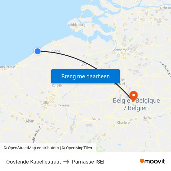 Oostende Kapellestraat to Parnasse-ISEI map