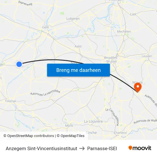Anzegem Sint-Vincentiusinstituut to Parnasse-ISEI map