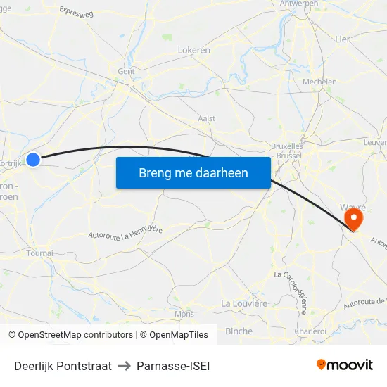 Deerlijk Pontstraat to Parnasse-ISEI map