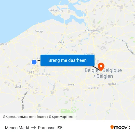Menen Markt to Parnasse-ISEI map