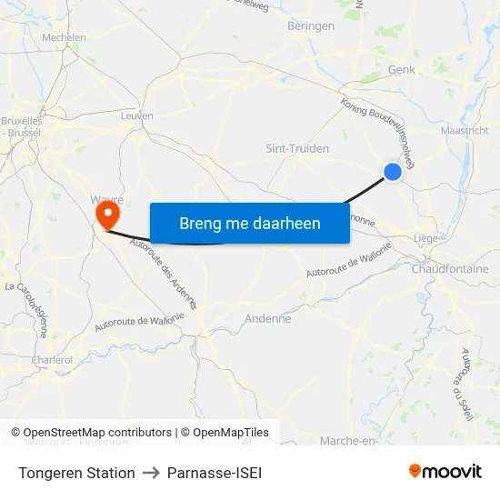 Tongeren Station to Parnasse-ISEI map