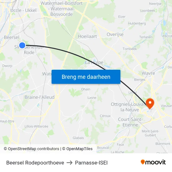 Beersel Rodepoorthoeve to Parnasse-ISEI map