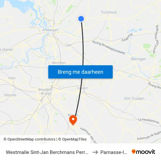 Westmalle Sint-Jan Berchmans Perron 1 to Parnasse-ISEI map