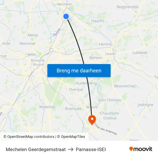 Mechelen Geerdegemstraat to Parnasse-ISEI map