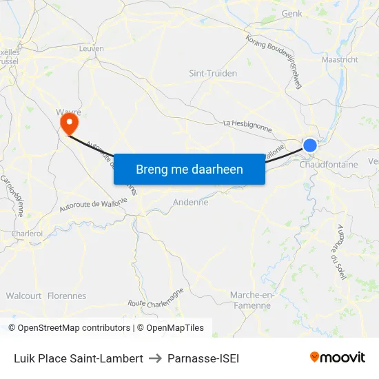 Luik Place Saint-Lambert to Parnasse-ISEI map
