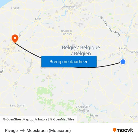 Rivage to Moeskroen (Mouscron) map