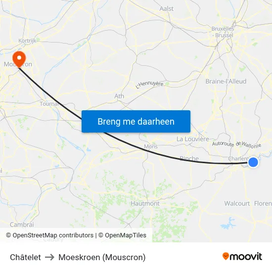 Châtelet to Moeskroen (Mouscron) map