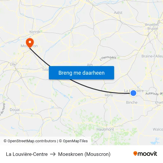 La Louvière-Centre to Moeskroen (Mouscron) map