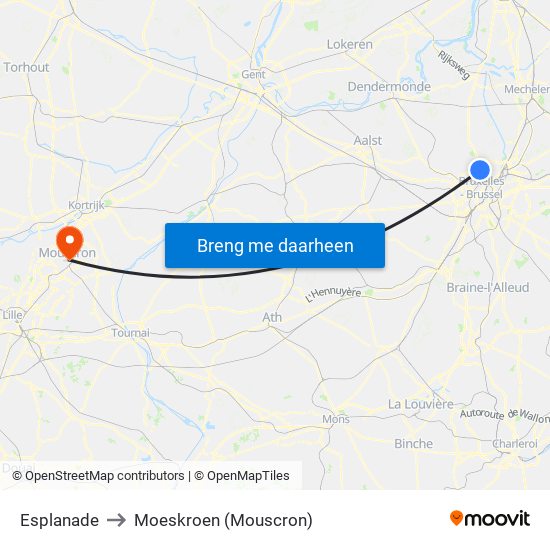 Esplanade to Moeskroen (Mouscron) map