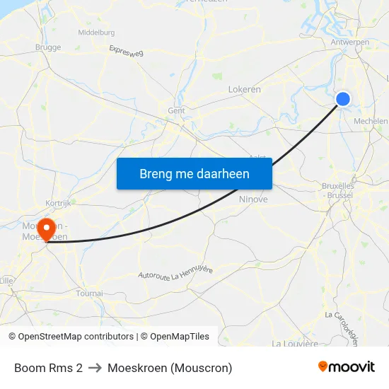 Boom Rms 2 to Moeskroen (Mouscron) map