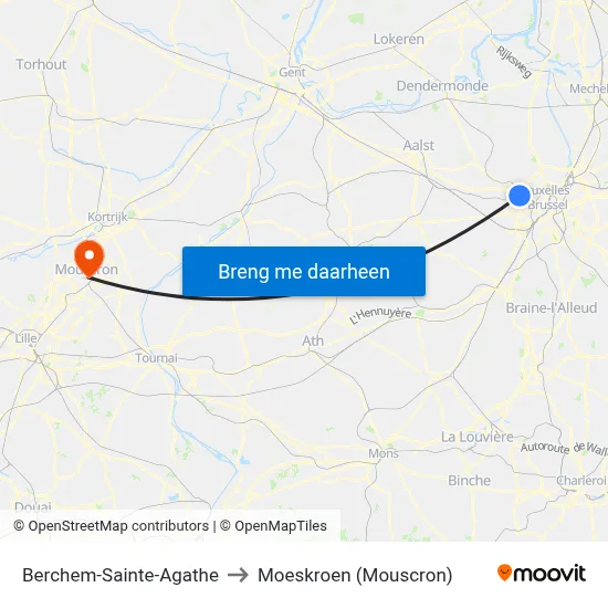 Berchem-Sainte-Agathe to Moeskroen (Mouscron) map