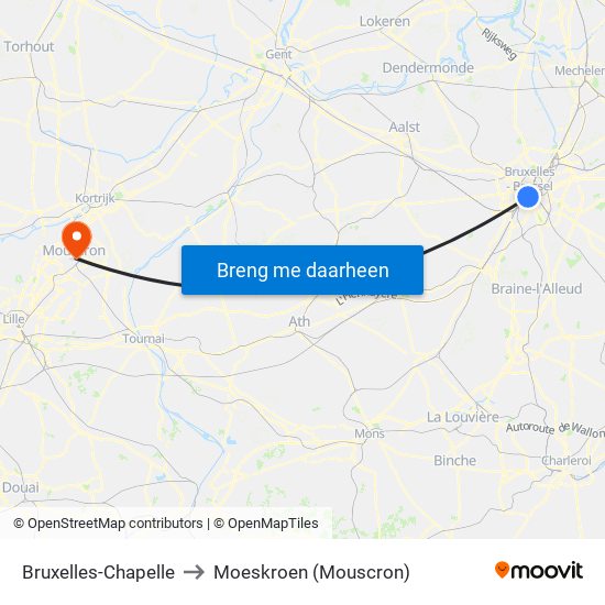 Bruxelles-Chapelle to Moeskroen (Mouscron) map