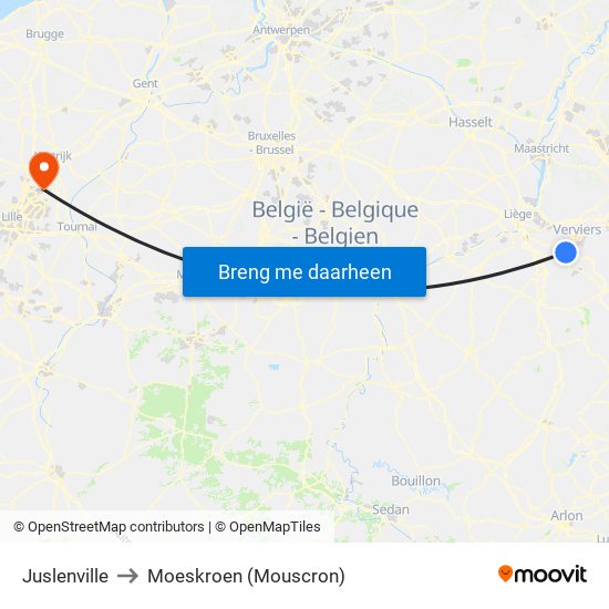 Juslenville to Moeskroen (Mouscron) map