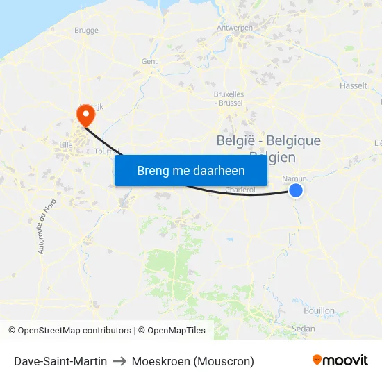 Dave-Saint-Martin to Moeskroen (Mouscron) map