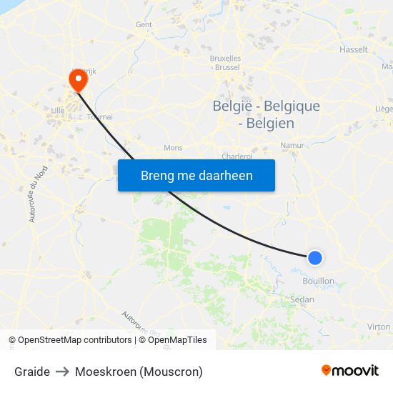 Graide to Moeskroen (Mouscron) map