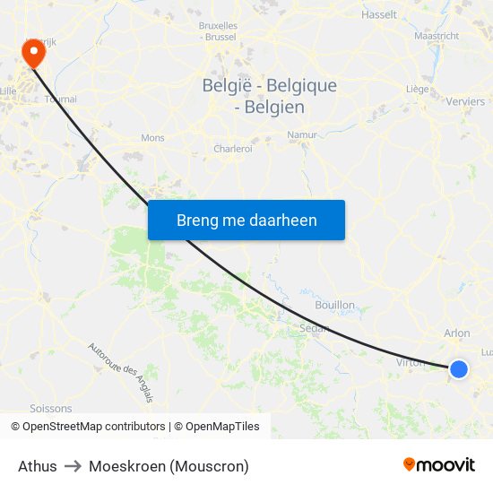 Athus to Moeskroen (Mouscron) map