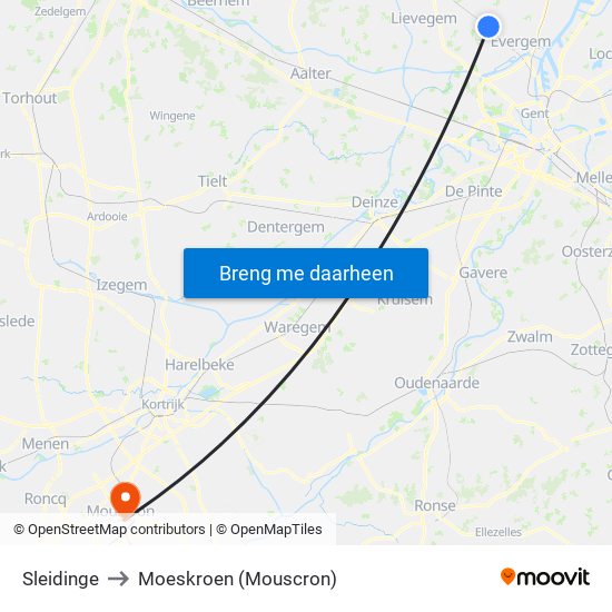 Sleidinge to Moeskroen (Mouscron) map