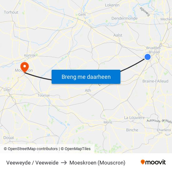 Veeweyde / Veeweide to Moeskroen (Mouscron) map