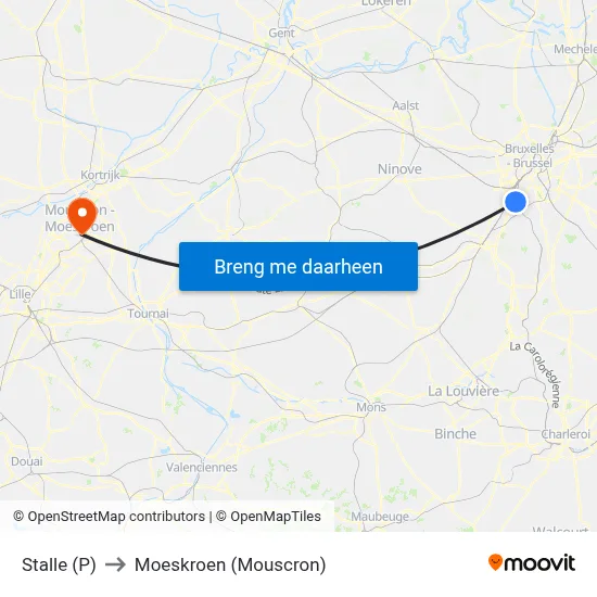 Stalle (P) to Moeskroen (Mouscron) map