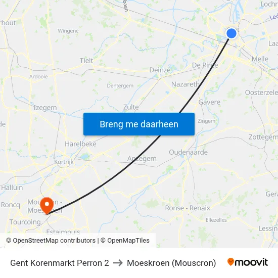 Gent Korenmarkt Perron 2 to Moeskroen (Mouscron) map