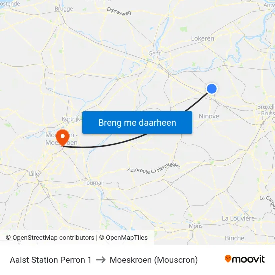 Aalst Station Perron 1 to Moeskroen (Mouscron) map