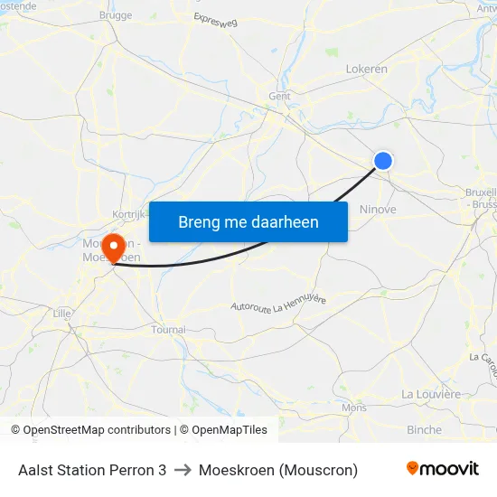 Aalst Station Perron 3 to Moeskroen (Mouscron) map