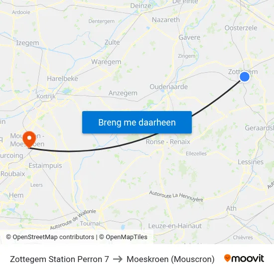 Zottegem Station Perron 7 to Moeskroen (Mouscron) map