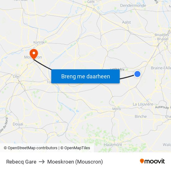 Rebecq Gare to Moeskroen (Mouscron) map