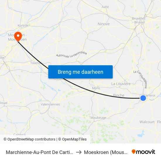 Marchienne-Au-Pont De Cartier (M) to Moeskroen (Mouscron) map