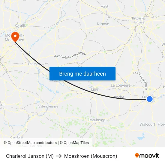Charleroi Janson (M) to Moeskroen (Mouscron) map