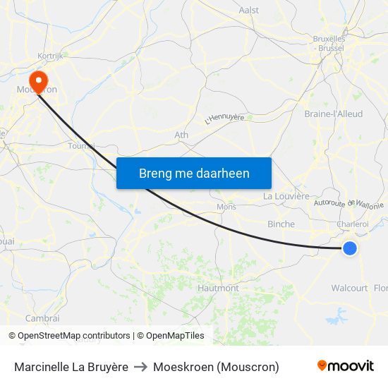 Marcinelle La Bruyère to Moeskroen (Mouscron) map