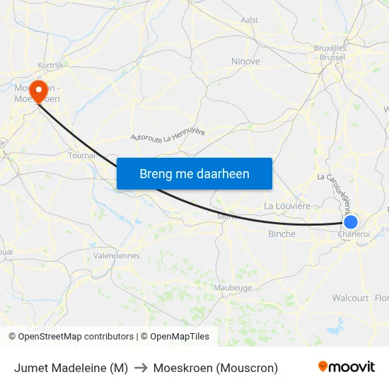 Jumet Madeleine (M) to Moeskroen (Mouscron) map