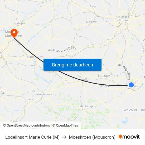 Lodelinsart Marie Curie (M) to Moeskroen (Mouscron) map
