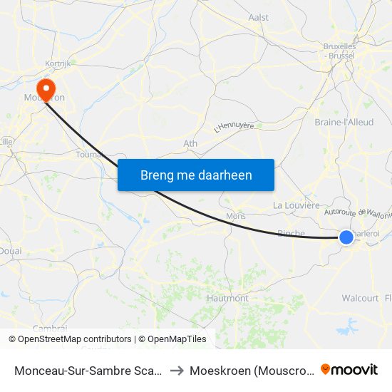 Monceau-Sur-Sambre Scapé to Moeskroen (Mouscron) map