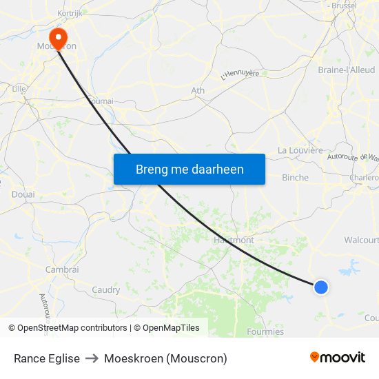 Rance Eglise to Moeskroen (Mouscron) map