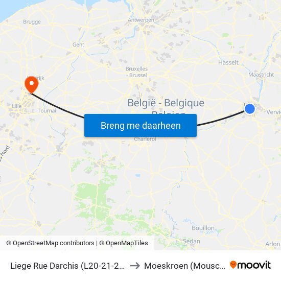 Liege Rue Darchis (L20-21-22-23) to Moeskroen (Mouscron) map