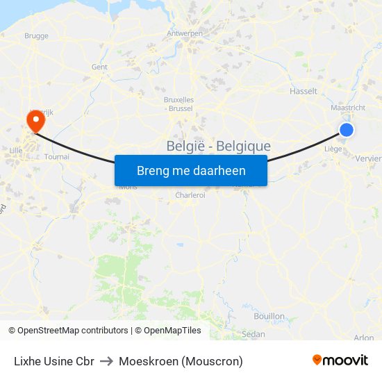 Lixhe Usine Cbr to Moeskroen (Mouscron) map