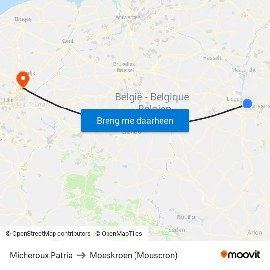 Micheroux Patria to Moeskroen (Mouscron) map