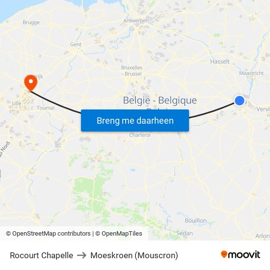 Rocourt Chapelle to Moeskroen (Mouscron) map
