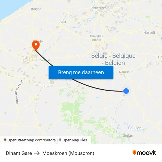 Dinant Gare to Moeskroen (Mouscron) map