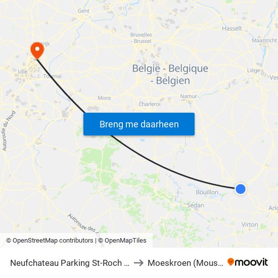 Neufchateau Parking St-Roch - Quai 3 to Moeskroen (Mouscron) map