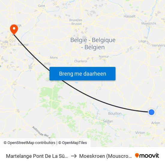 Martelange Pont De La Sûre to Moeskroen (Mouscron) map