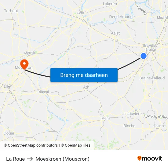 La Roue to Moeskroen (Mouscron) map