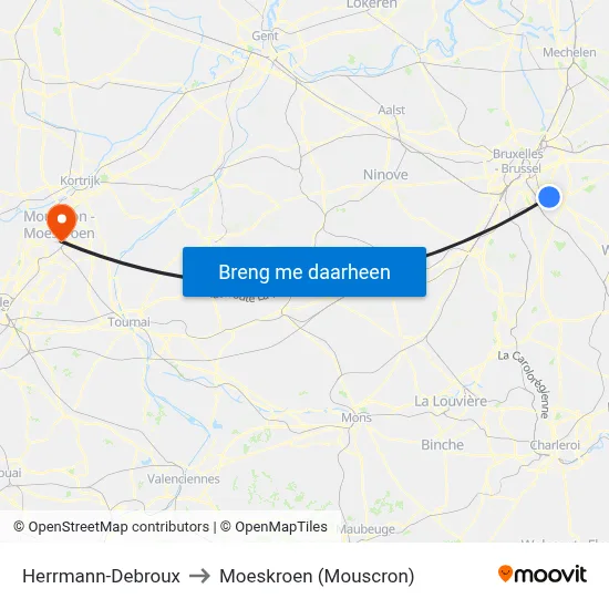 Herrmann-Debroux to Moeskroen (Mouscron) map