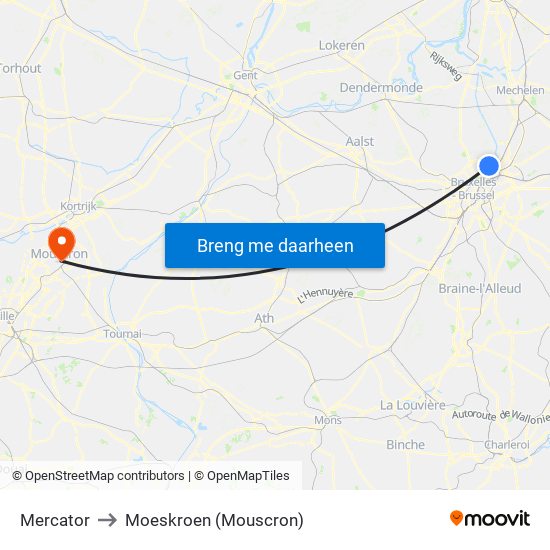 Mercator to Moeskroen (Mouscron) map