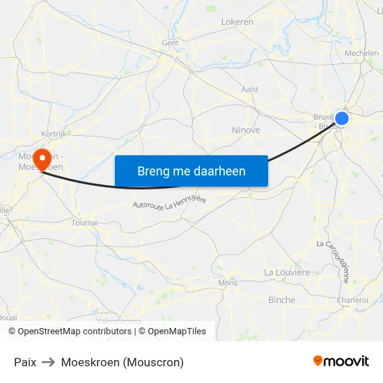 Paix to Moeskroen (Mouscron) map