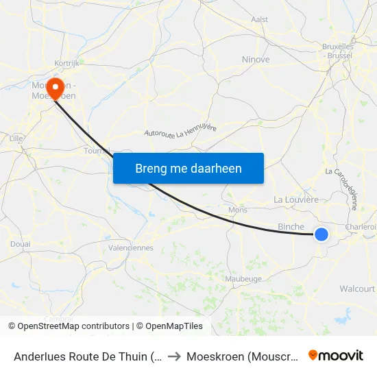 Anderlues Route De Thuin (M) to Moeskroen (Mouscron) map