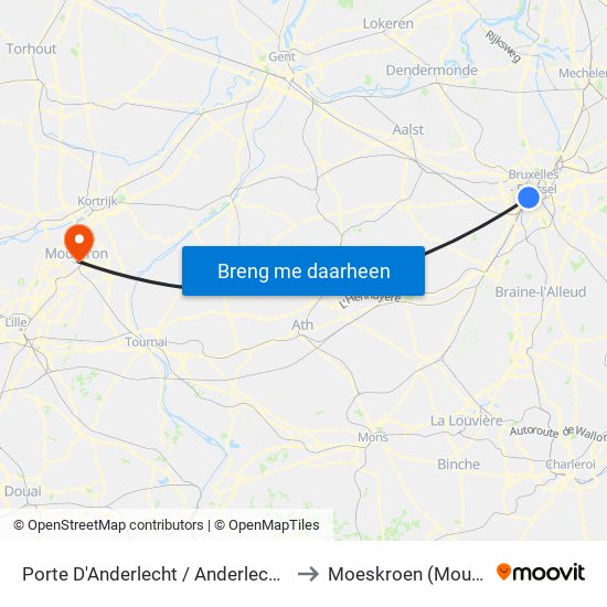 Porte D'Anderlecht / Anderlechtsepoort to Moeskroen (Mouscron) map